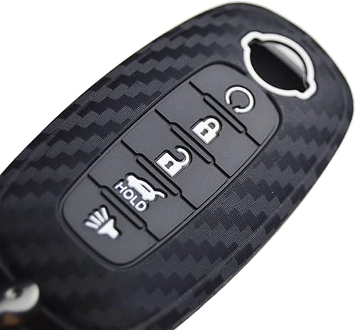 Miniatura 4 de Funda de silicona de carbono para llavero + llavero para Nissan Rogue Pathfinder X-Trail 2023 2024 285E3-7LA6A 6 botones