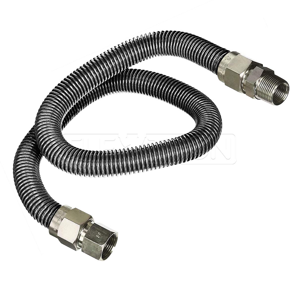 Highcraft GUHD-TT14-60J Gas Line Hose 3/8'' O.D. x 60'' Length with 0.38 in. FIP x MIP Fitting, Uncoated Stainless Steel Flexible Connector