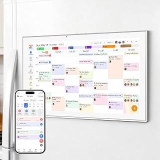 JSUSOU 21.5 Inch Smart Digital Calendar with FREE APP for Fridge & Wall Touch Screen, Magnetic Refrigerator Mount, Electronic Planner for Office Desk, Auto Sync Schedules, Family Chore Chart, White