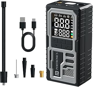 Portronics Vayu 10 Type-C Rechargeable Tyre Inflator, 2 x2000 mAh Batteries, Digital Display, 150 PSI, Preset Modes, Flash Price In India
