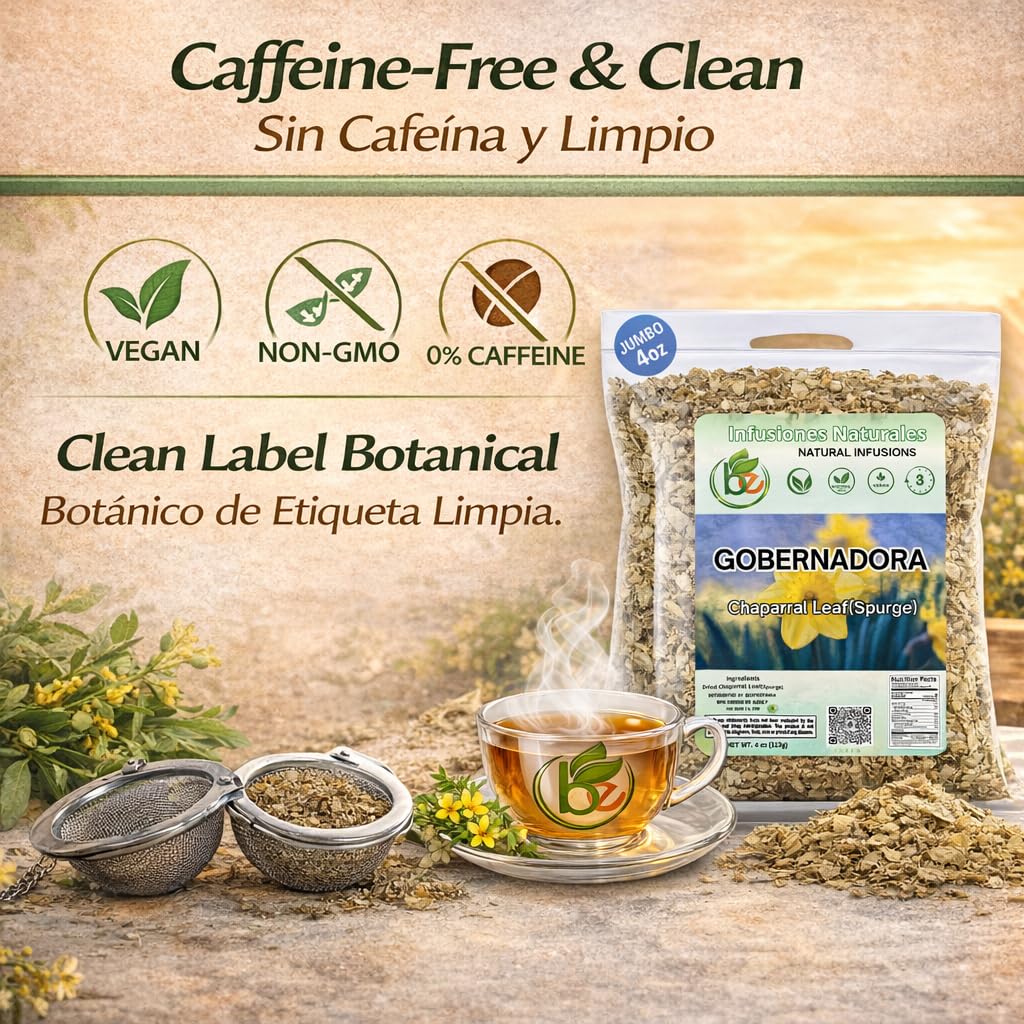 Gobernadora Tea (Chaparral Leaf) 4 oz with Stainless Steel Tea Infuser – 100% Natural Larrea tridentata – Traditional Desert Herb for Wellness – Wildcrafted, Caffeine-Free, Vegan – Authentic by BEXPERTSUSA - Image 5