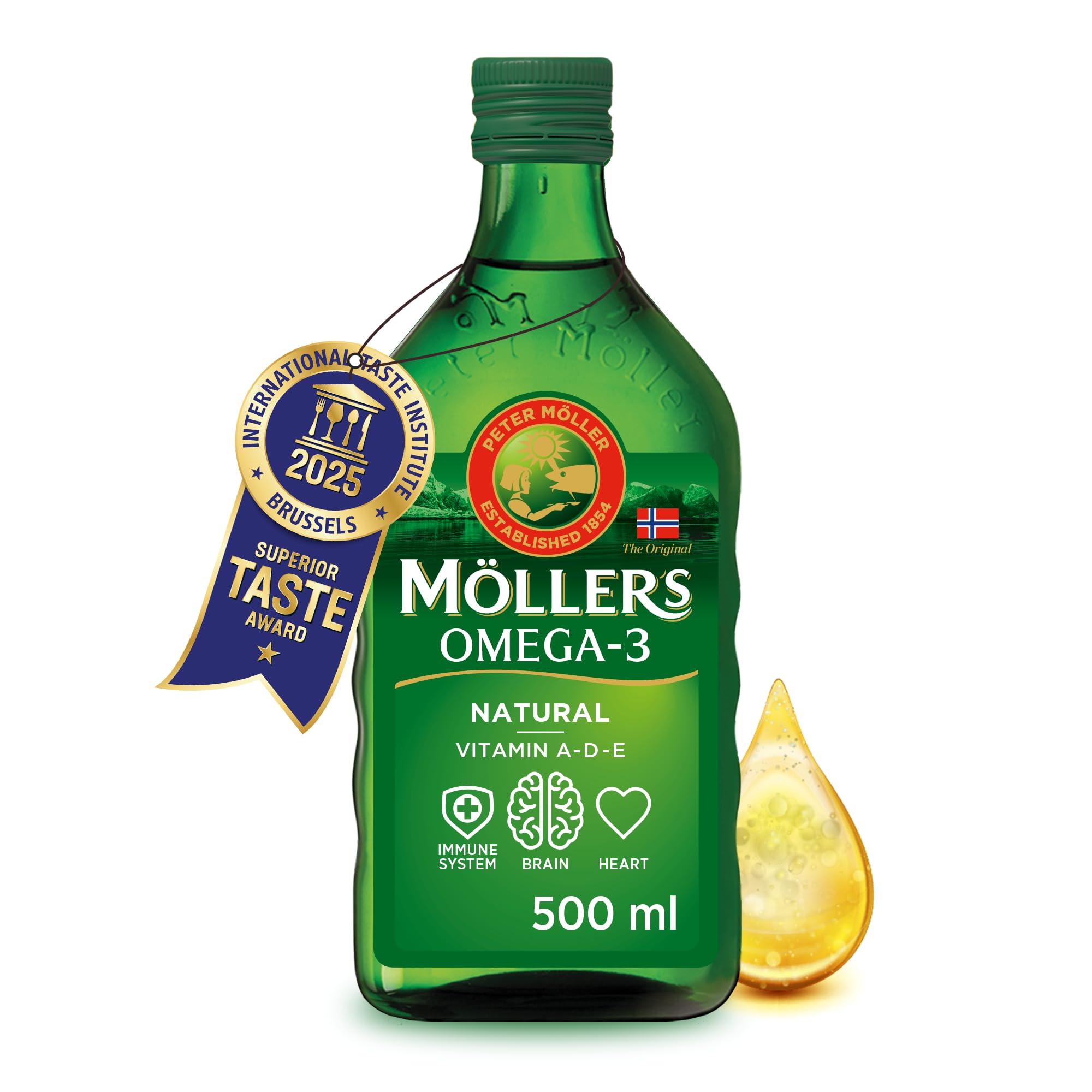 Moller’s ® | Omega 3 Cod Liver Oil | Omega-3 Dietary Supplements with EPA, DHA, Vitamin A, D and E | Superior Taste Award | Pure & Natural cod Liver Oil | 166 Year Old Brand | Neutral | 500 ml