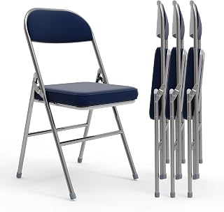 PIPOXER - Juego de 4 sillas plegables de PU, silla de oficina plegable para el hogar de la oficina, silla de invitados acolchada con poder, azul