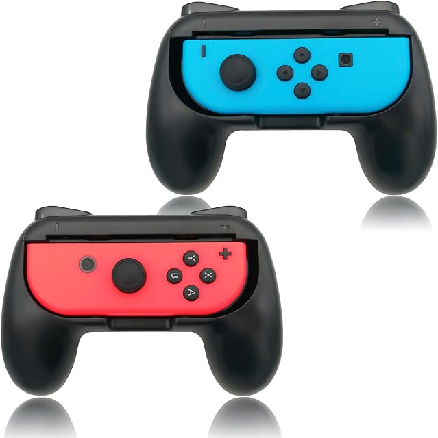 FYOUNG Controller Grip for JoyCon Compatible with Nintendo Switch & Switch OLED Model, Comfort JoyCon Holder Accessories (2 Pack) - Black