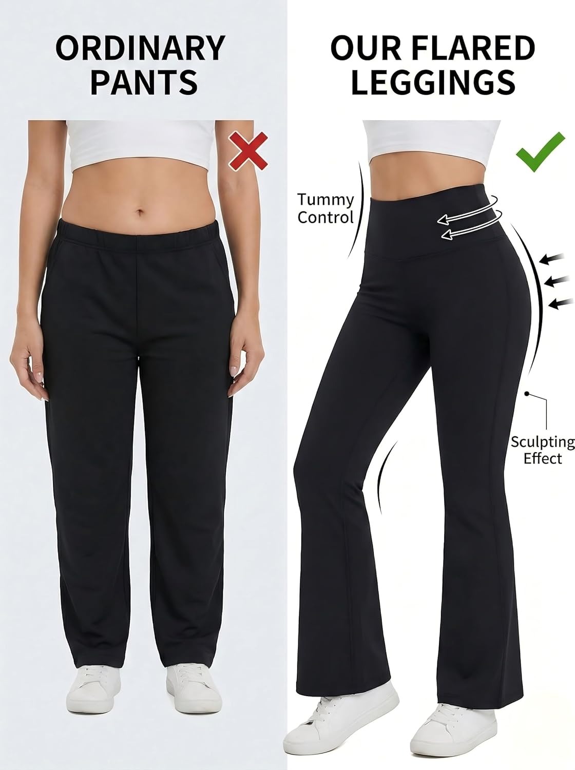 Bootcut Work Pants for Women with Pockets - High Waisted Tummy Control Flare Leggings Dress Pants for Office,Casual - Image 5