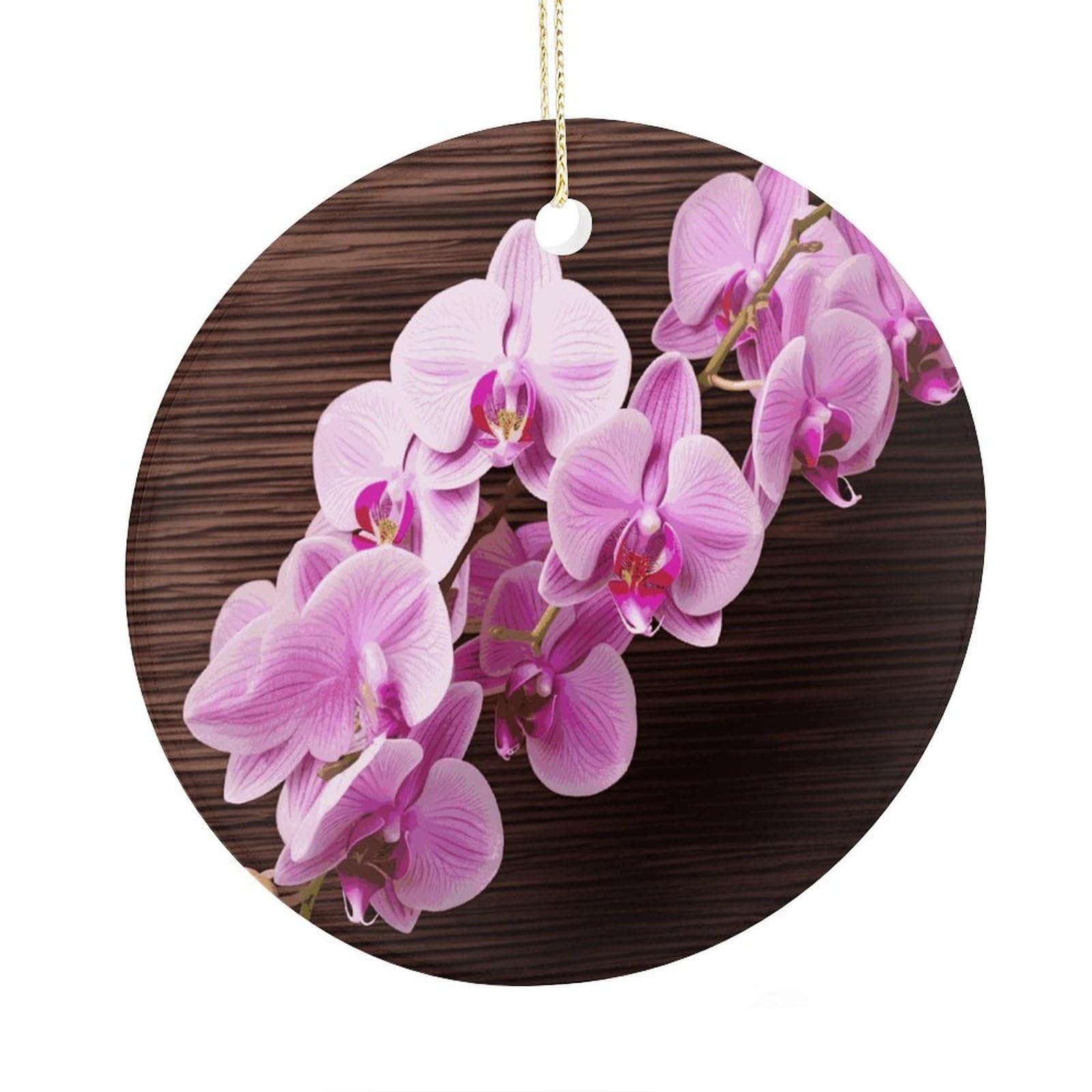 Fekiloot Style Orchid Flower Christmas Ornaments 2.9 Inch Round Ceramic Ornament Keepsake Thank You Gifts For Office, Room, Home - Holiday Present Ideas