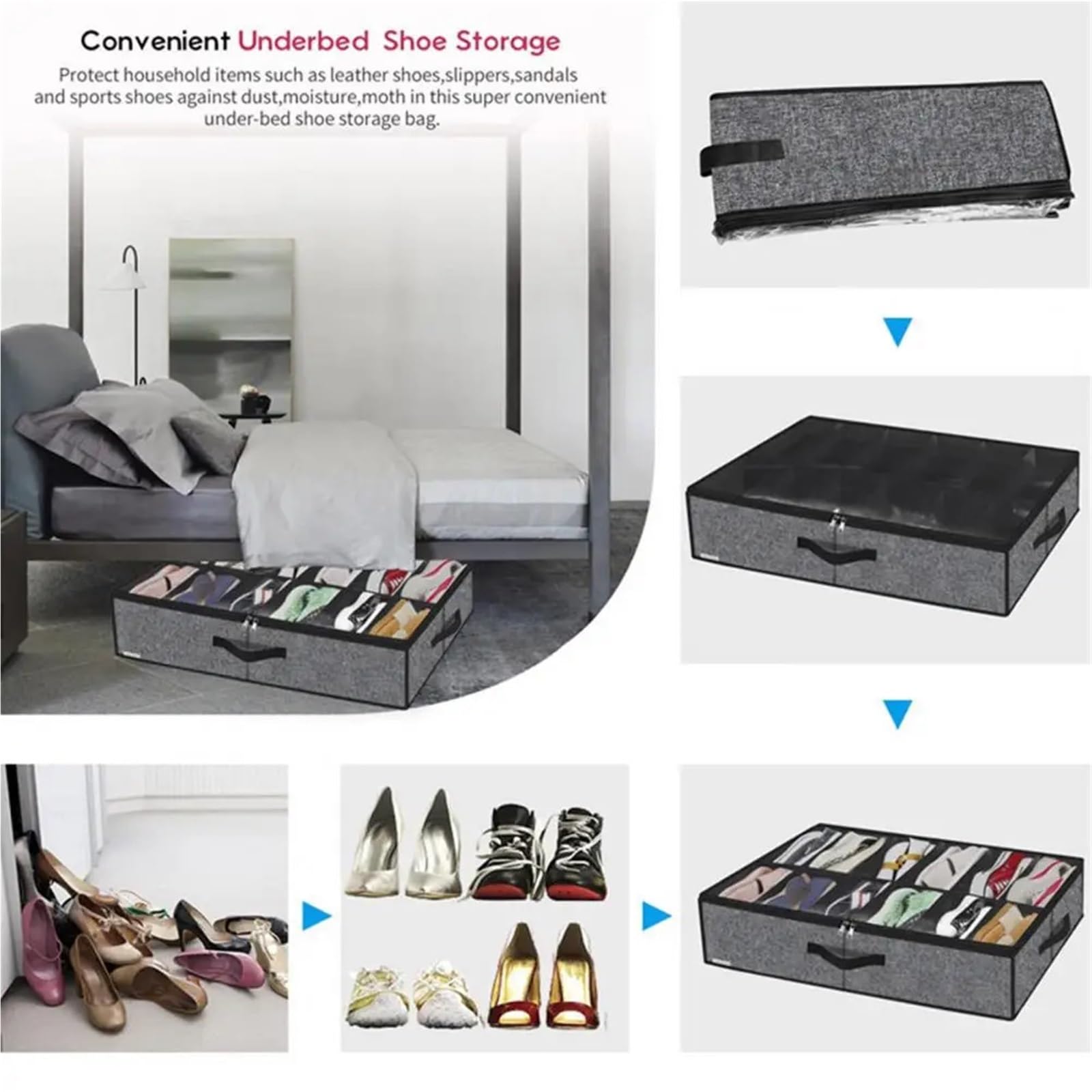 Organizzatore Di Scarpe Sotto Il Letto Shoe Box Shoe Storage Box Shoes Storage Bag With Handles Collapsible Shoe Boot Container Organizer With For Easy Per Risparmiare Spazio(Dark gray)