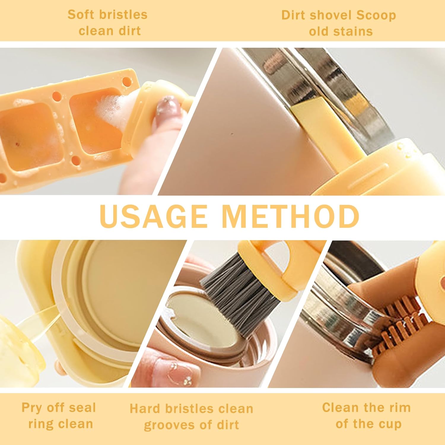 5 in 1 Cup Lid Gap Cleaning Brush Set, Multifunctional Silicone Water Bottle Brush Cleaner, Home Kitchen Crevice Cleaning Tools for Baby Bottles, Gap Tight Spaces Cup, 2 Pcs image 4