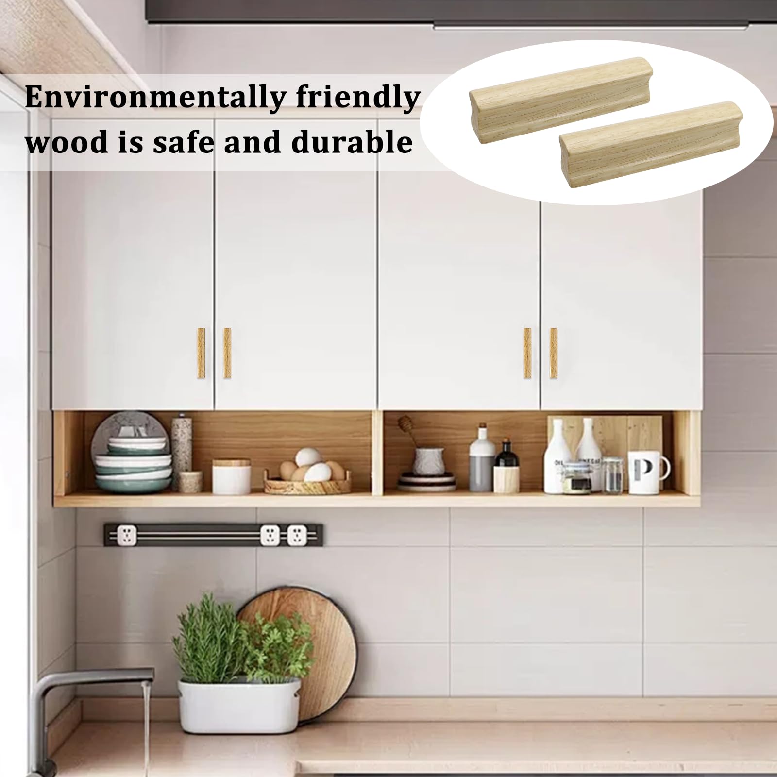 TaboSI Pack of 8 100 mm Furniture Handles Wooden Cabinet Handles Wood with Screws 64 mm Hole Spacing Furniture Wood Handles Door Handles Wooden Door Handles for Cupboards Drawers Furniture Bathrooms - Image 4