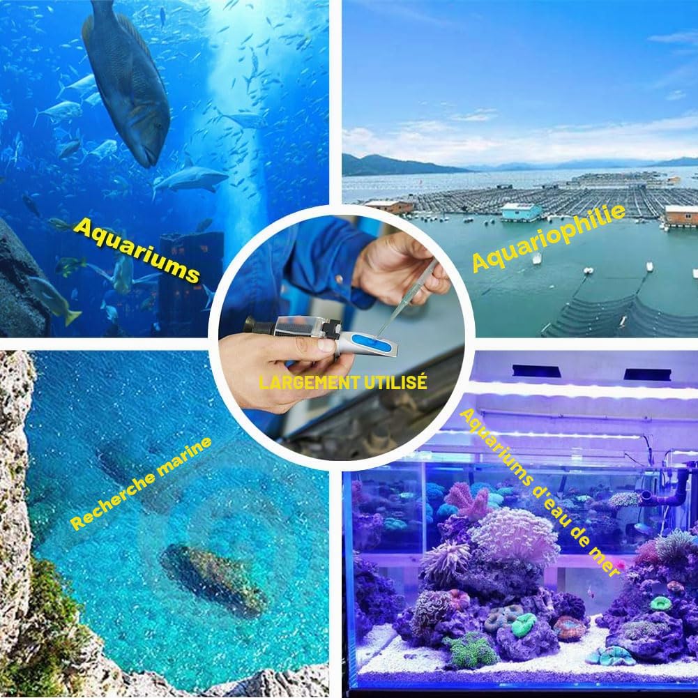 Salinity Réfractomètre de Mesure de salinité pour Aquariums d'eau de mer et d'eau Marine 0-100 PPT avec Compensation Automatique de la température