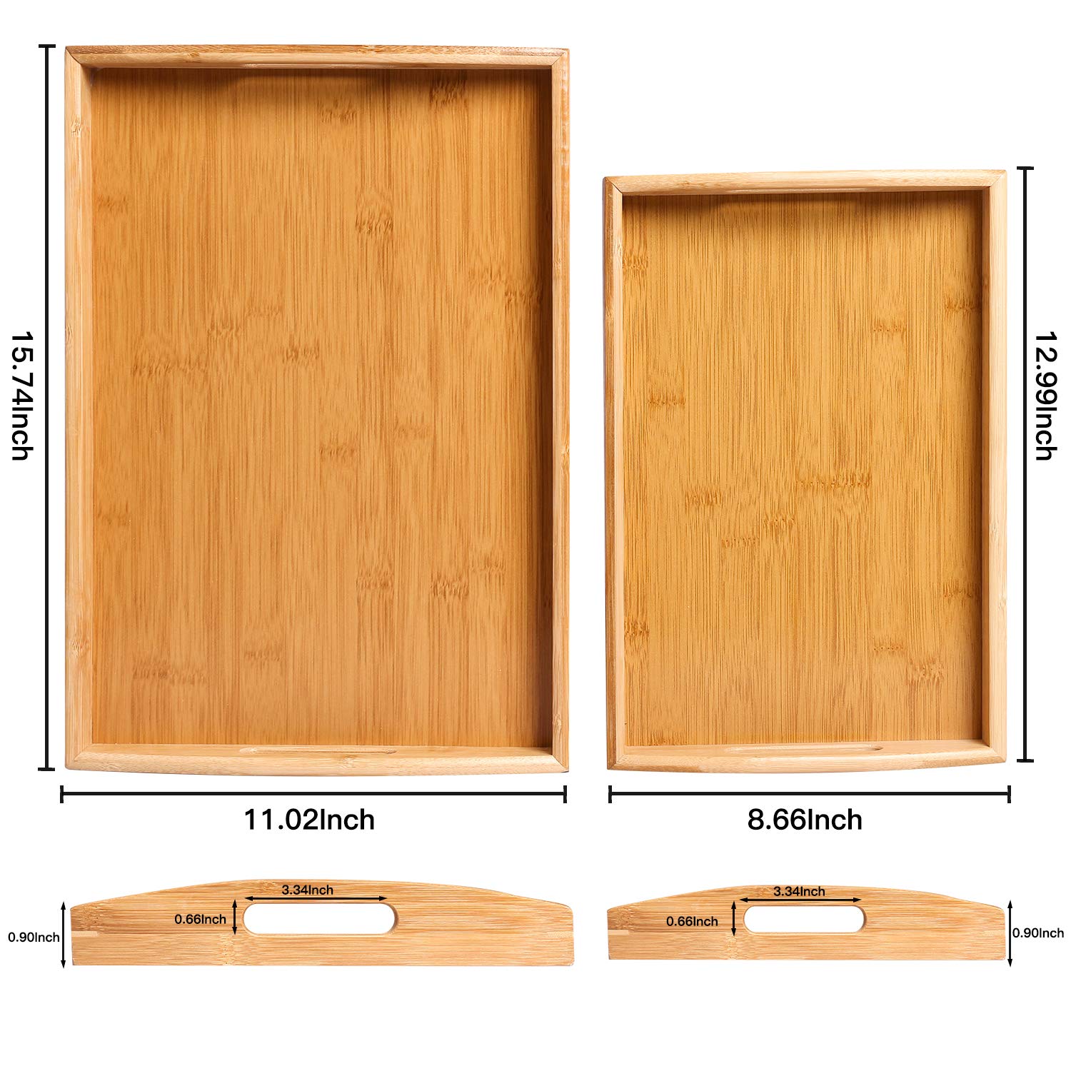2-Pack Bamboo Serving Trays With Handles - Portable Bed Breakfast Trays For Home & Restaurants