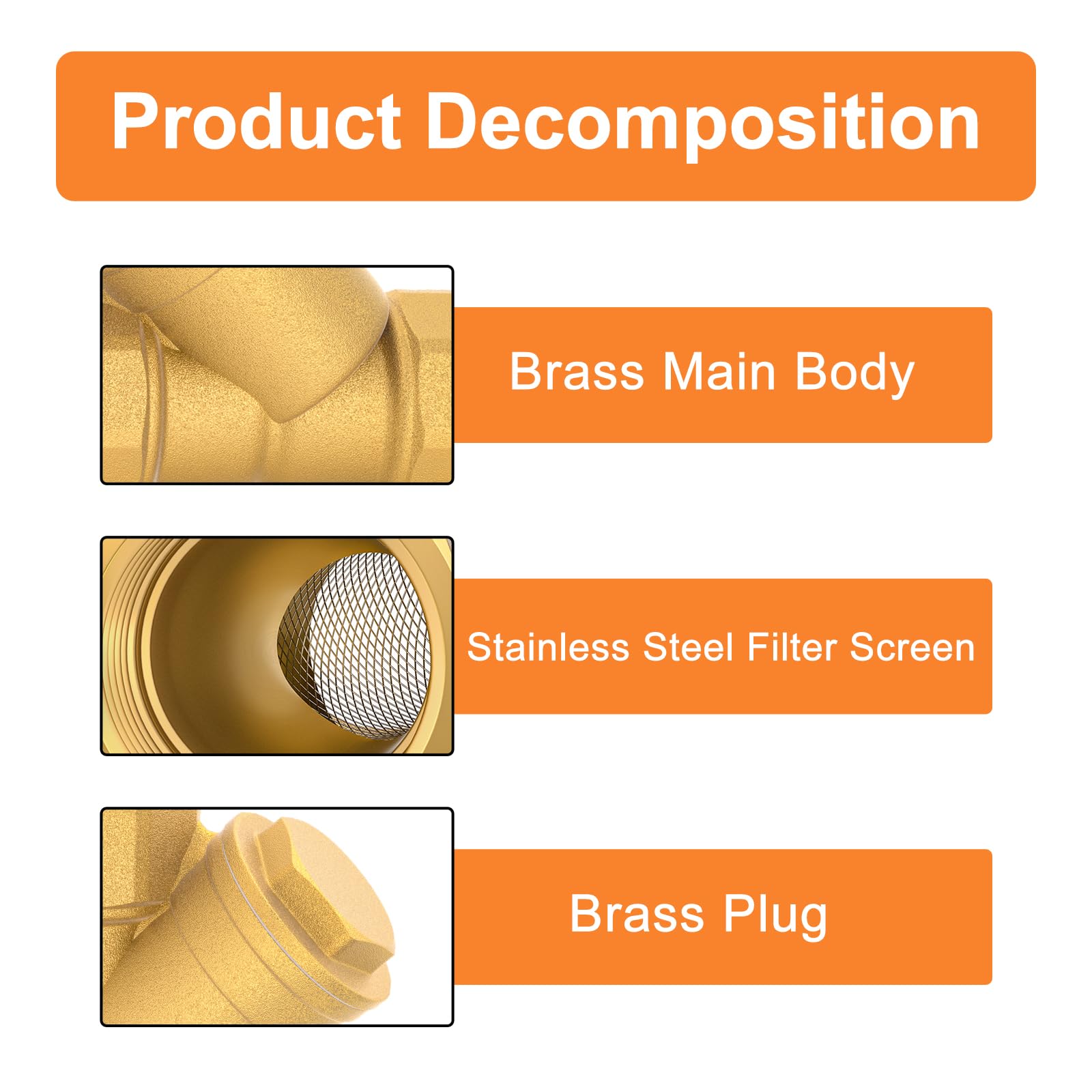 GASHER 2PCS Latón 1" Hembra Y Colador Malla Filtro Válvula para Separación Agua Aceite