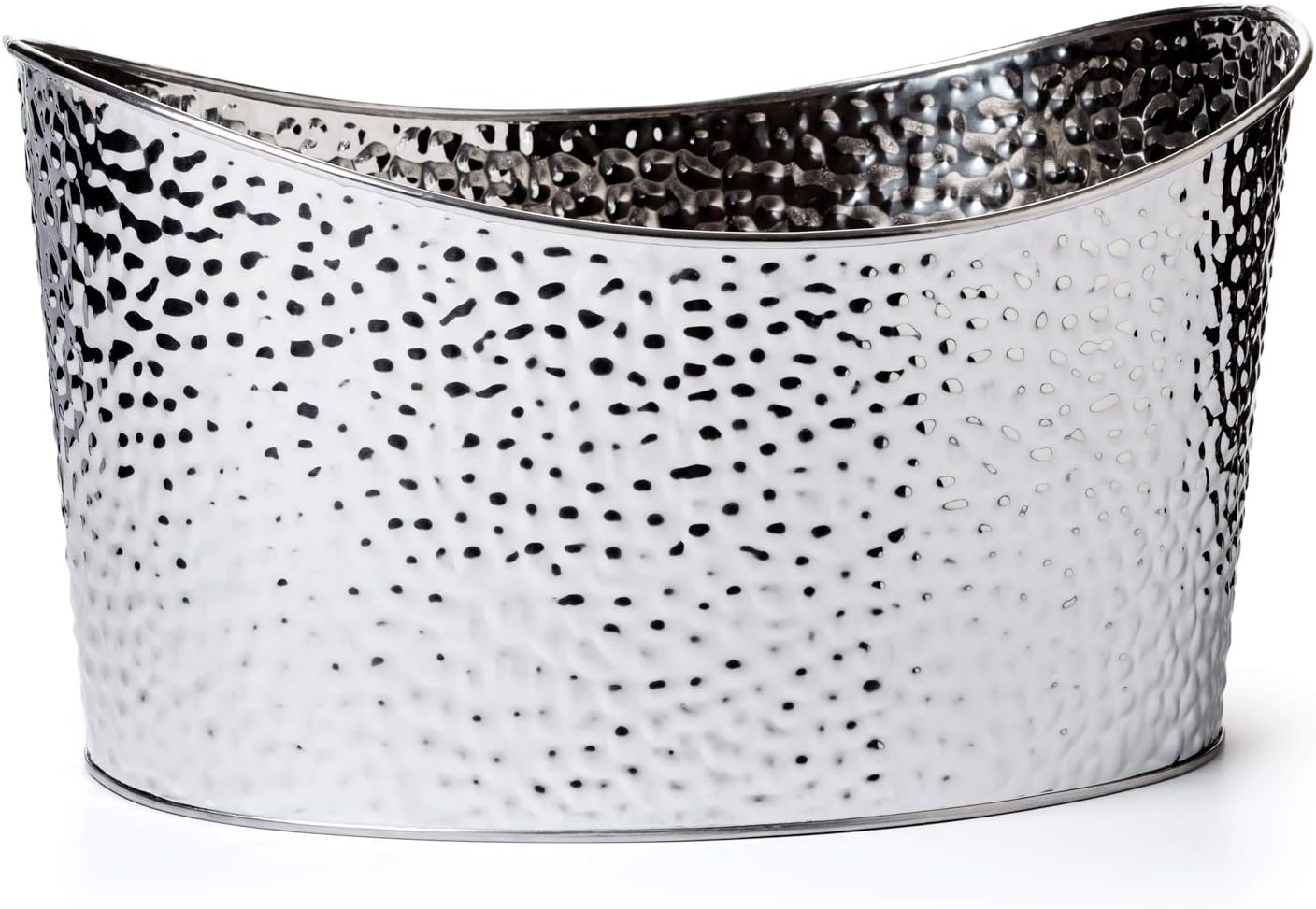 GiftTree Metal Hammered Oval Storage Bin | Set of Three (3) Silver Tubs | Organization, Decoration, Beer or Wine Chiller, Bucket, Gift Basket, Container | Great for Display, Parties or Décor