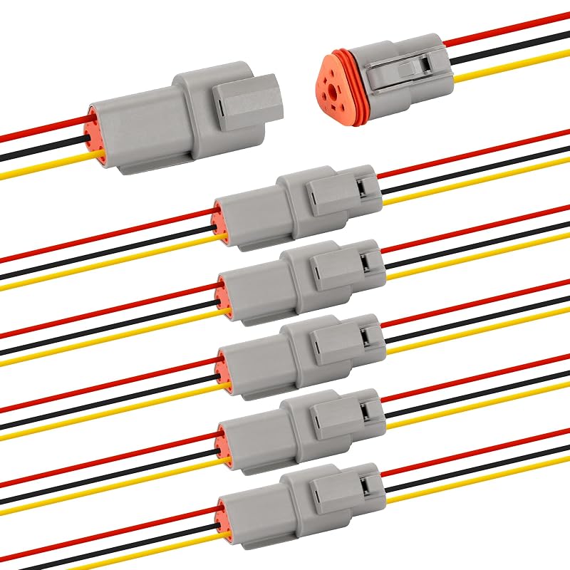 Kit com 6 conjuntos de conectores elétricos Deutsch DT de 3 pinos TOKCKYBL com fios de 15,2 cm