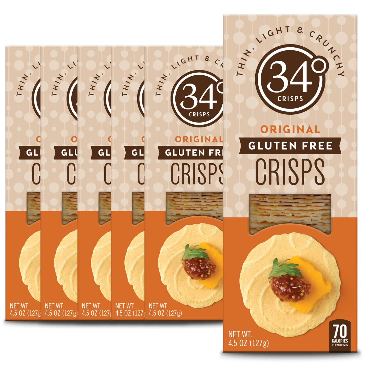 34 Degrees Original Gluten Free Crisps | Light & Crunchy Thin Crackers for Charcuterie, Cheese Boards & Entertaining, 6 Pack (4.5oz each)…