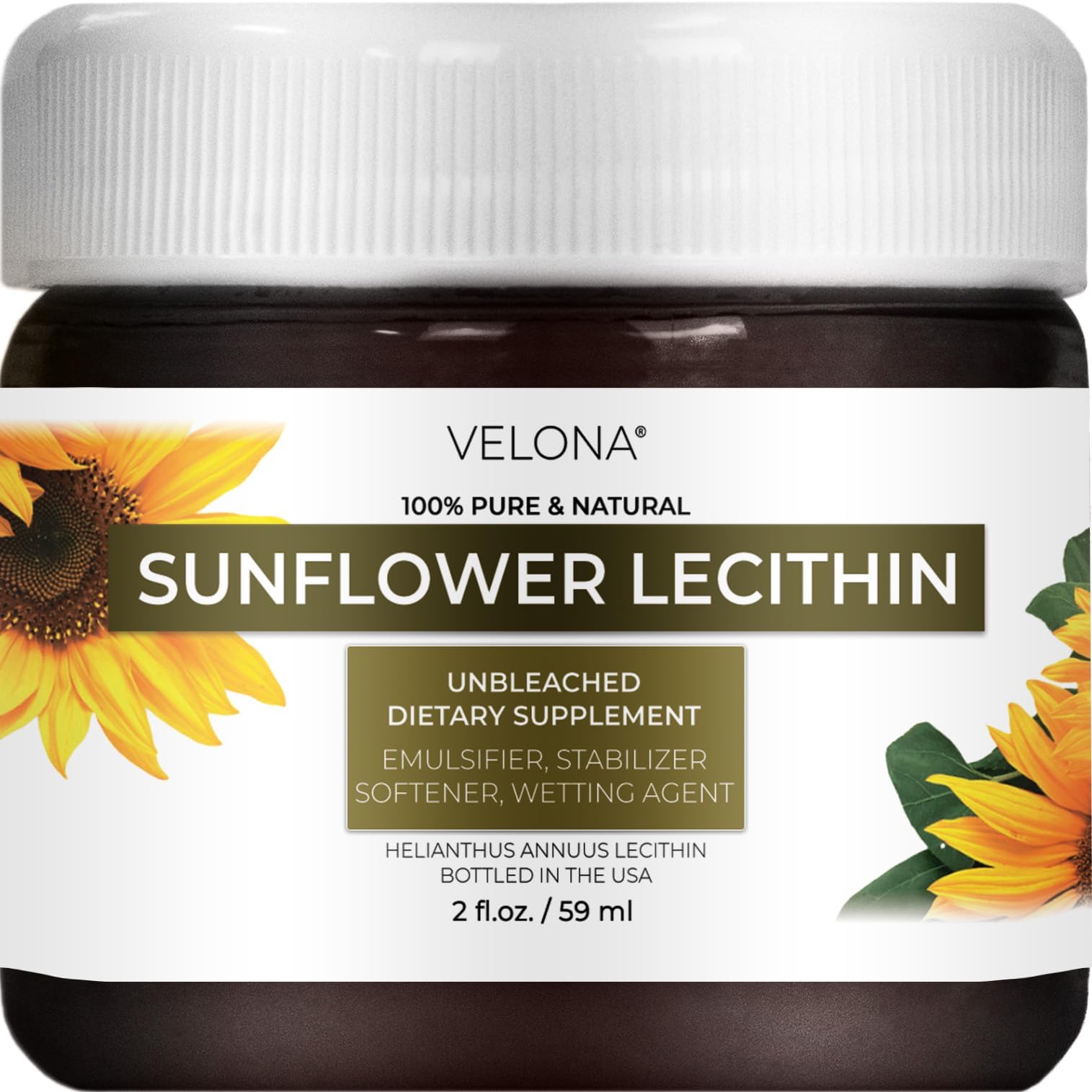 velona Pure Liquid Sunflower Lecithin 2 Fl Oz | Food Grade | Unbleached | Emulsifier, Stabilizer, Softener, Smoother, Wetting Agent | Use Today - Enjoy Results