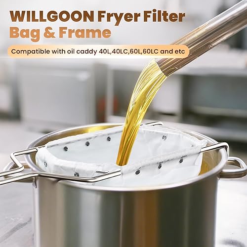 Miniatura 6 de Juego de bolsa de filtro y marco para freidora, colador de aceite reutilizable para aceite de cocina de 70 libras, malla fina para capturar migas,