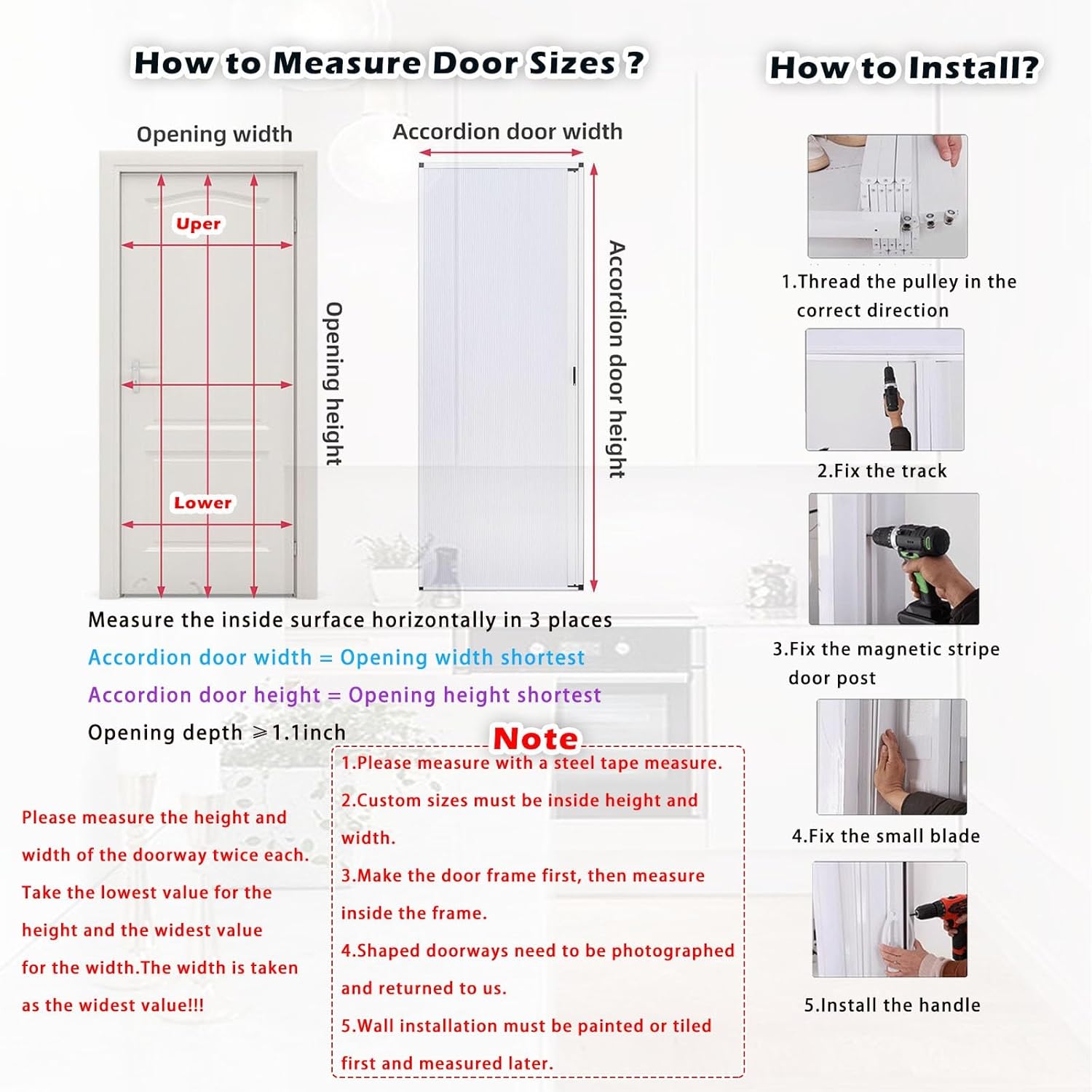 Retractable Accordion Doors for Doorway 78 76 72 60 50 42 40 36 24 Inch Shower Door with Handle Cellular Fabric Bedroom Bathroom Kitchen Office RV Room Divider Folding Door White W