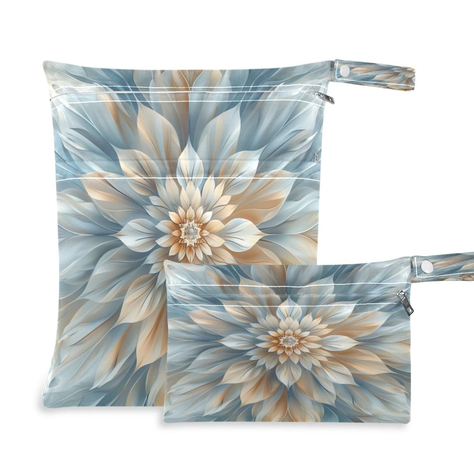 ATTX Mandala Flower Wet Dry Bags 2-Pack - Reusable Cloth Diaper Storage for Travel, Beach & Gym | Multi-Use Waterproof Bags for Swimsuits, Baby Clothes, Sports Gear#403