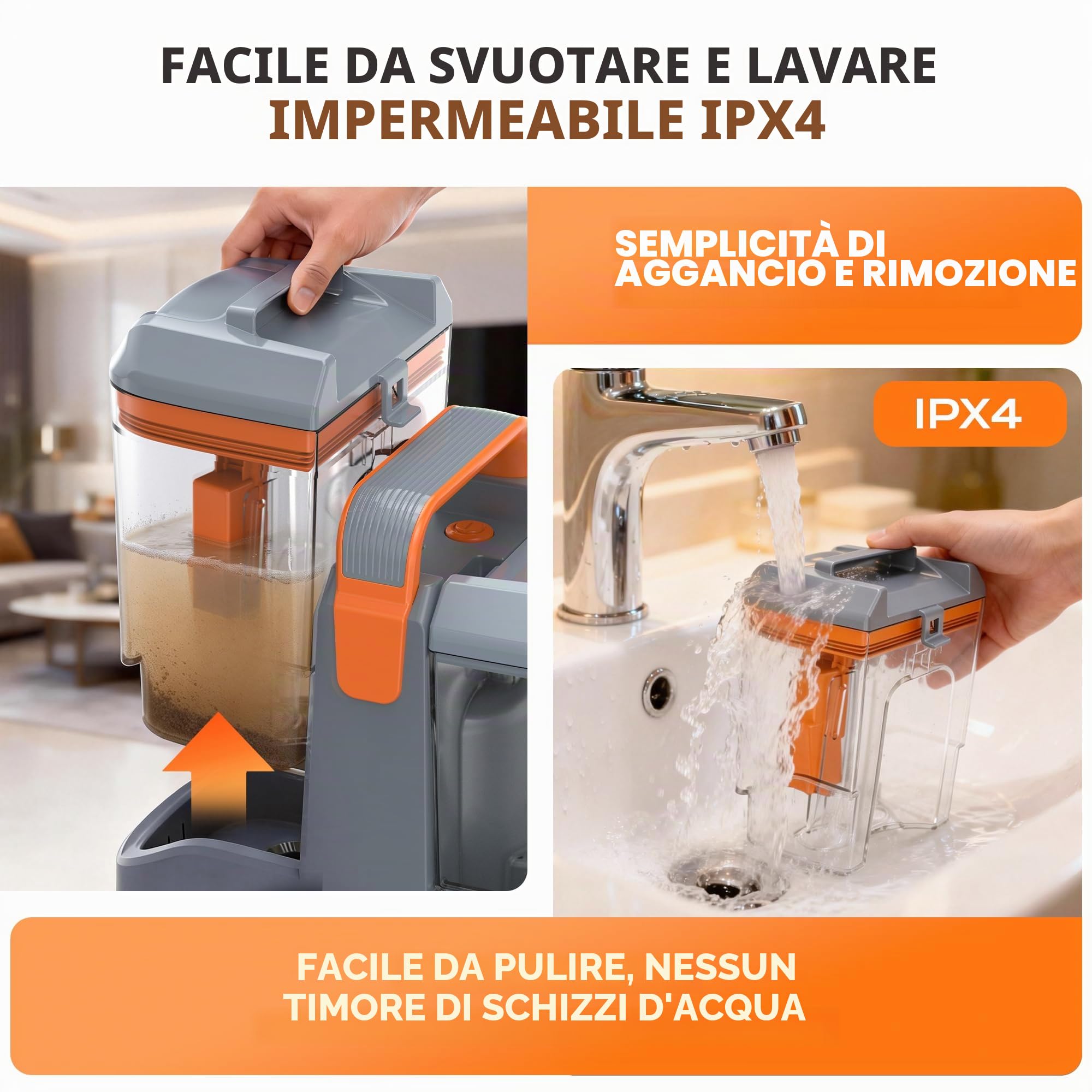 Lavatappeti 450W 13kPa, Lava Tappezzeria e Aspira per Divano, Tappeti e Auto, con 3 Spazzole e Sistema a Doppio Serbatoio Autopulente, Portatile Leggero 2,6kg