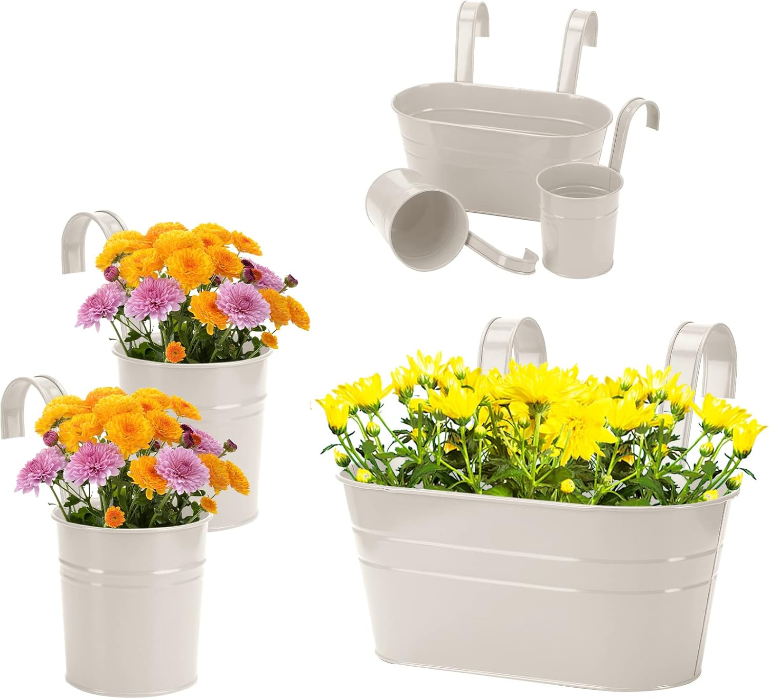 LIBOOI 3 Pack Hanging Plant Pots, Metal Hanging Flower Pots with