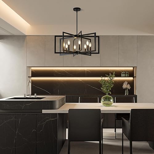 Miniatura 7 de Candelabro negro para comedor, lámpara de cocina de 8 luces, moderna de metal, industriales, grandes para granja, entrada, sala de estar (bombillas