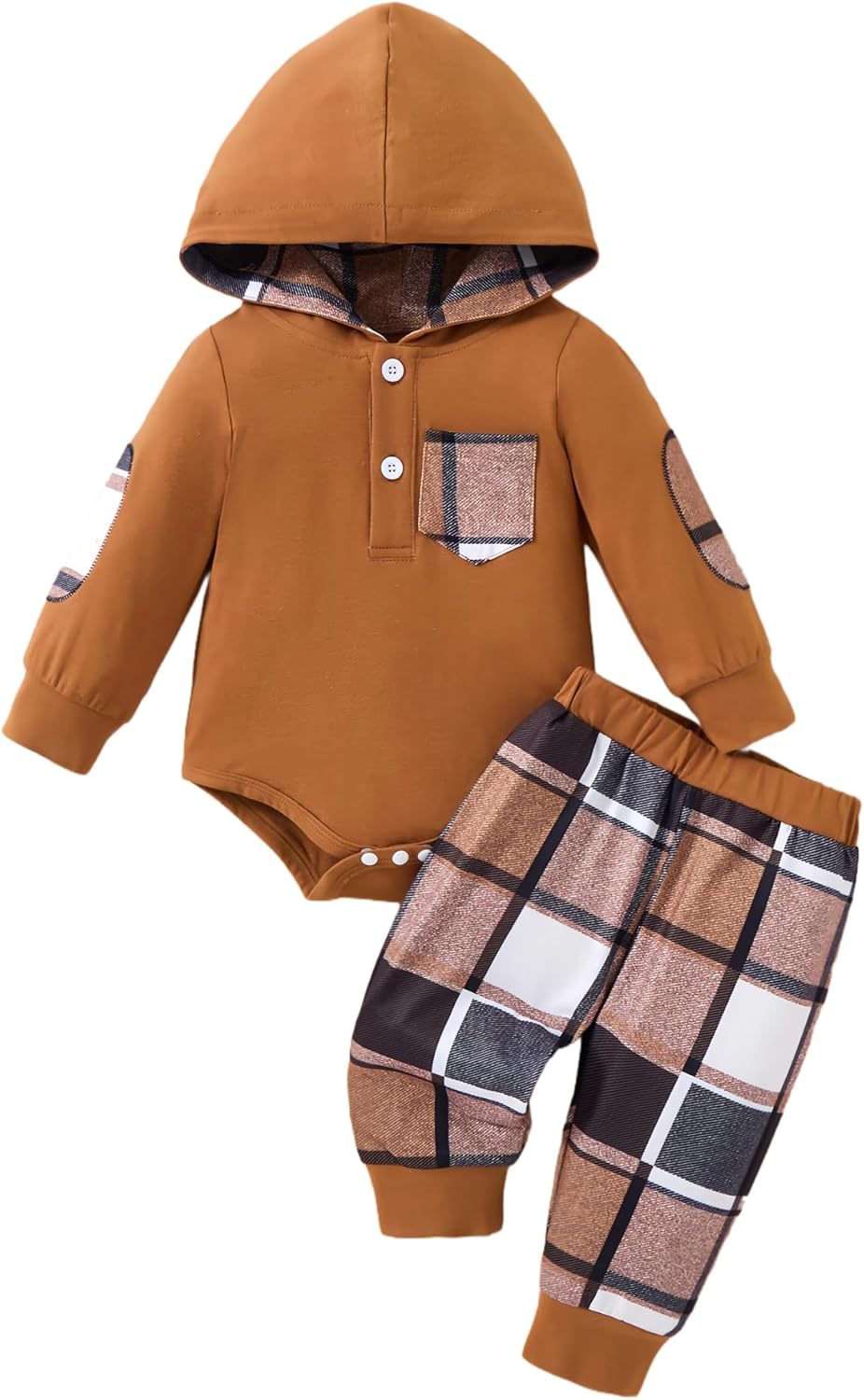 Baby Boy Clothes Long Sleeve Hoodie Romper and Plaid Pants Set Fall Winter Baby Boy Outfit 0–18 Months