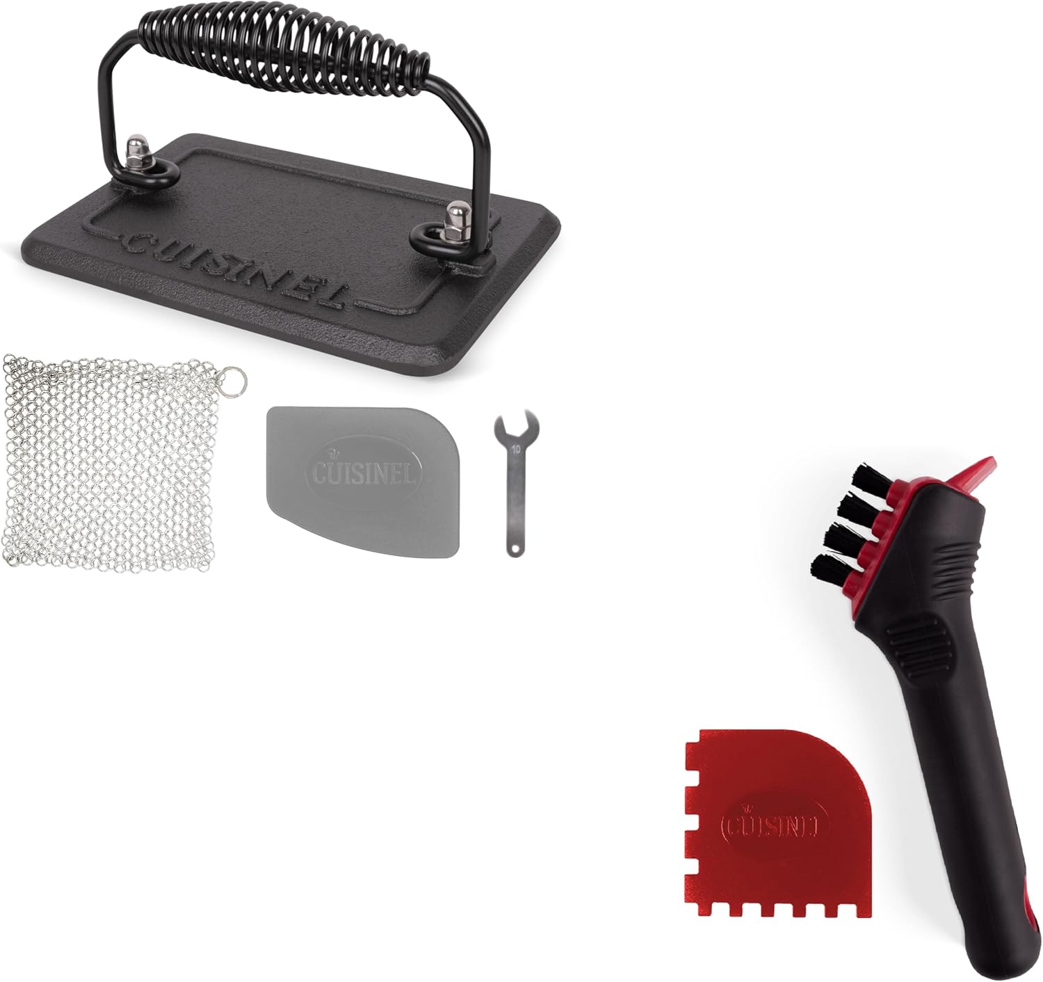 Cuisinel Cast Iron Grill Press – 6.75x4.5" Burger Press For Bacon, Steaks & Smash Burgers (2.8 Lbs)