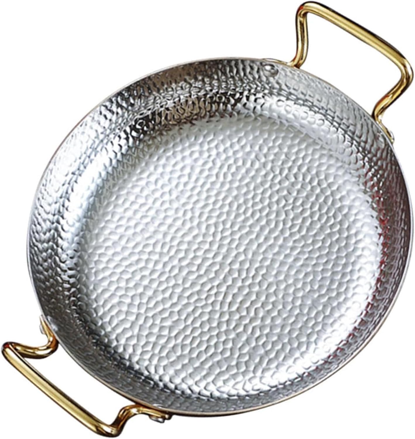 Spanish Paella Pan with Dual Handle, 304 Stainless Steel Nonstick Seafood Paella Pot Hand Hammered Paella Cookware for Homes or Restaurants,Silver,32cm/12.6inch