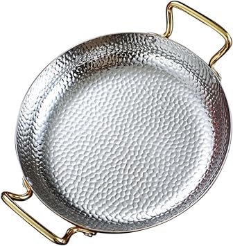 Spanish Paella Pan with Dual Handle, 304 Stainless Steel Nonstick Seafood Paella Pot Hand Hammered Paella Cookware for Homes or Restaurants,Silver,28cm/11inch