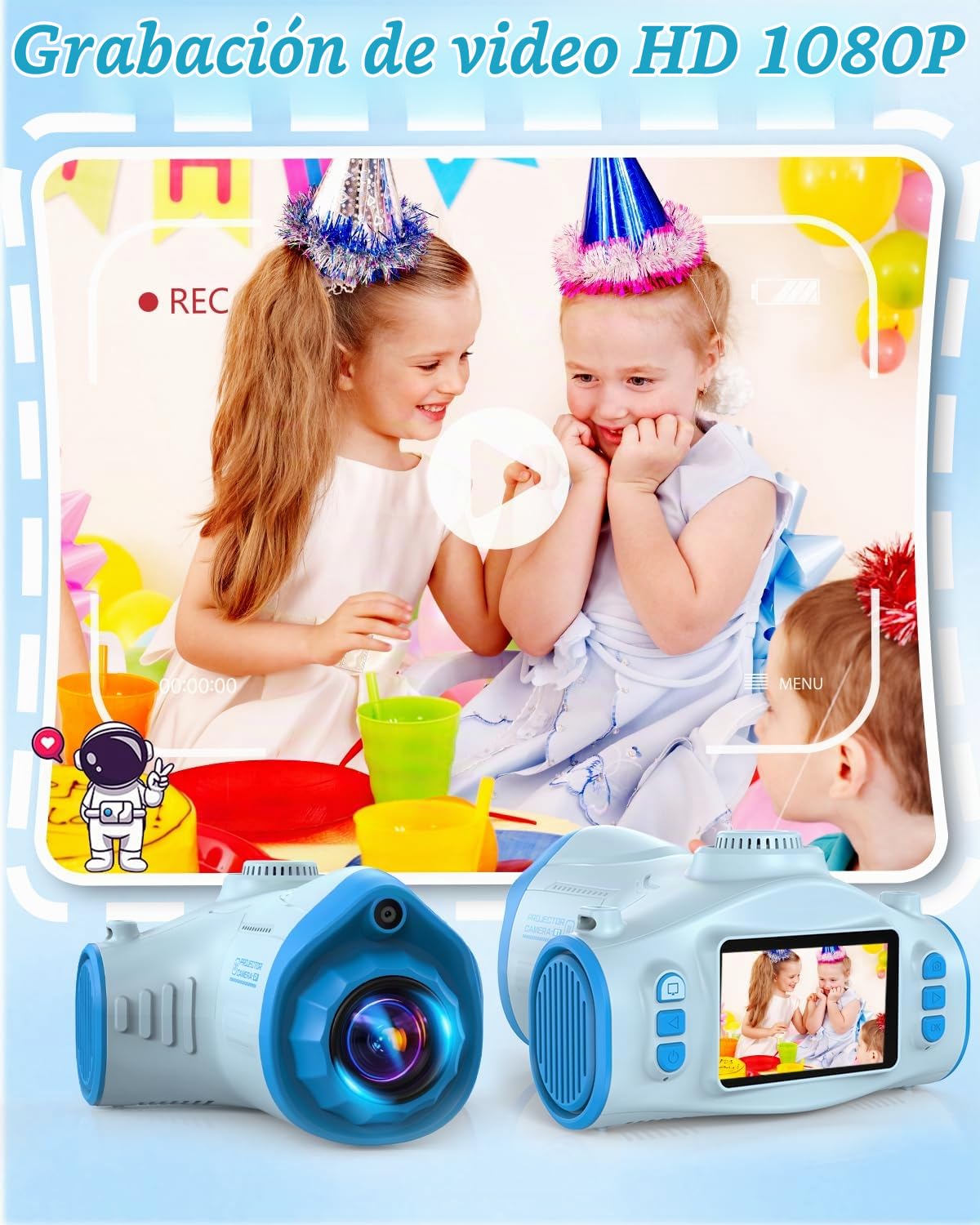 Cámara Fotos Infantil, 3 en 1 Proyector Cámara para Niños 48MP 1080P Cámara de Fotos Niños con Trípode Tarjeta de 32 GB Batería de 2500 mAh, Regalo para 3 4 5 6 8 7 9 10 11 12 Años Niños y Niñas, Azul