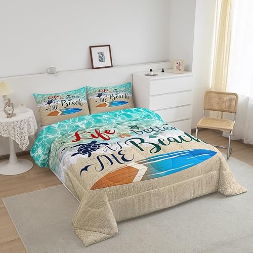 Miniatura 2 de Juego de edredón con temática náutica oceánica, ropa de cama de verano para jóvenes, juego de edredón de playa de verano para jóvenes, tabla de