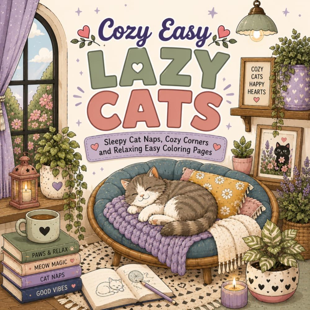 Cozy Easy Lazy Cats: Sleepy Cat Naps, Cozy Corners and Relaxing Easy Coloring Pages