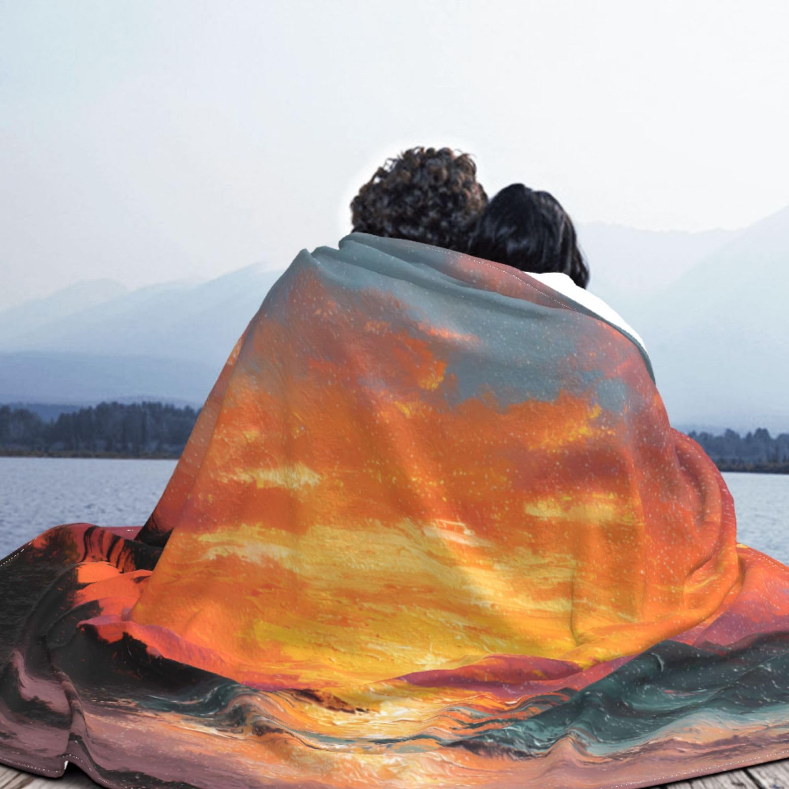 Manta de viaje portátil de 80 x 60 pulgadas, suave, resistente a las arrugas, plegable, exquisita pintura al óleo con estampado de playa