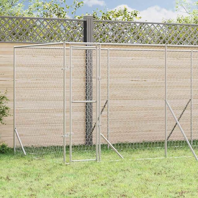 Foto 2 de 8 de vidaXL Perrera de Exterior Acero galvanizado Plateado 6x2x2 m