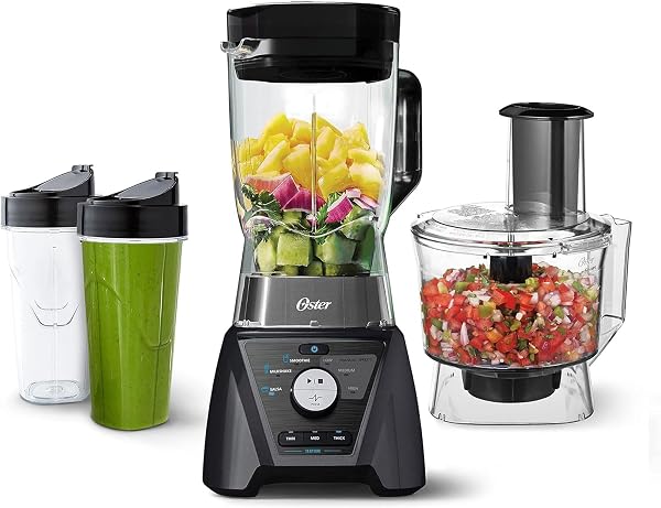 Oster BLSTTS-CB2-000 Pro Blender with Texture Select Settings, 2 Blend-N-Go Cups and Tritan Jar, 64 Ounces, Brushed Nick