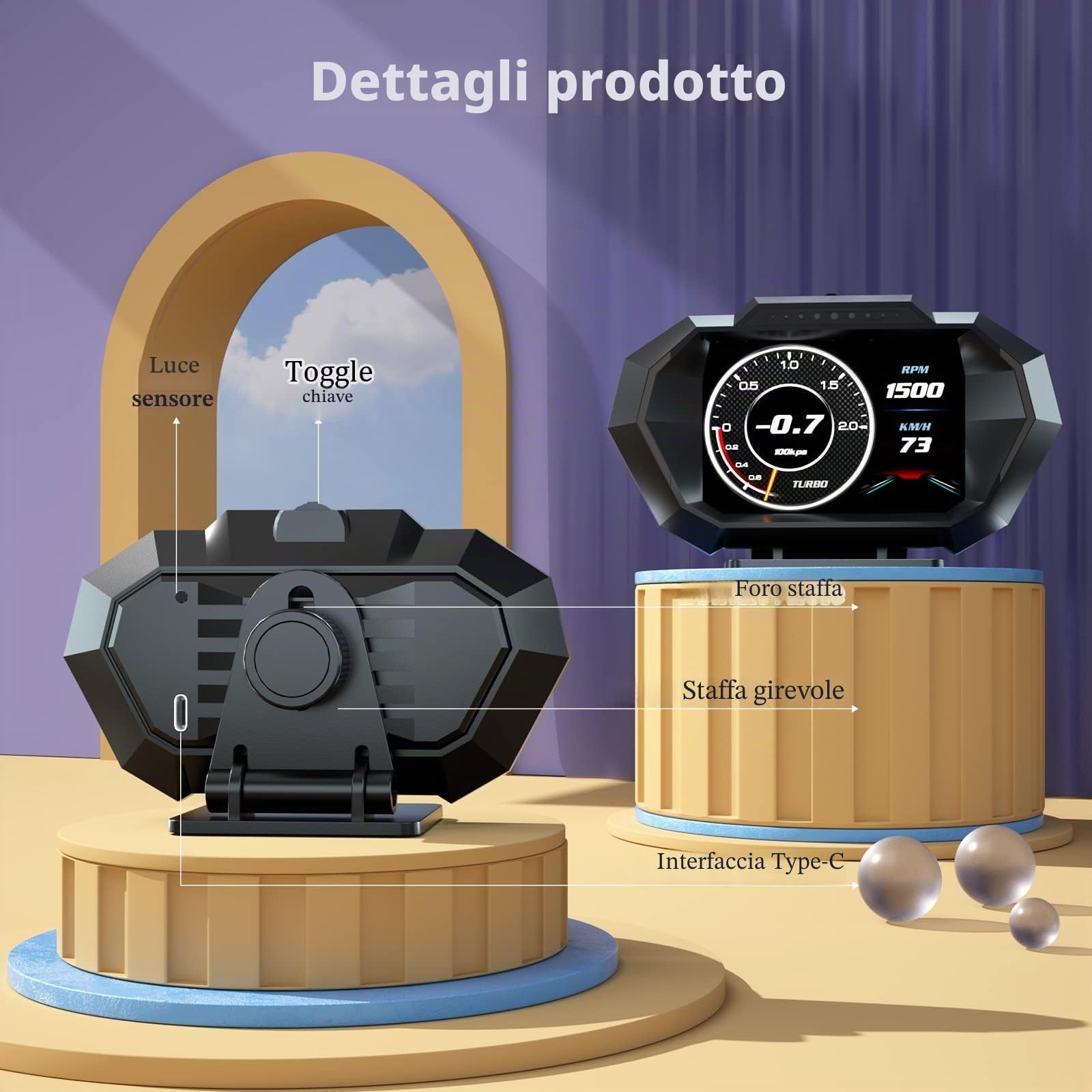 Display per auto, OBD2+GPS+modalità misuratore di pendenza, display multilingue, unità MPH e KM/H modificabili per tutte le auto