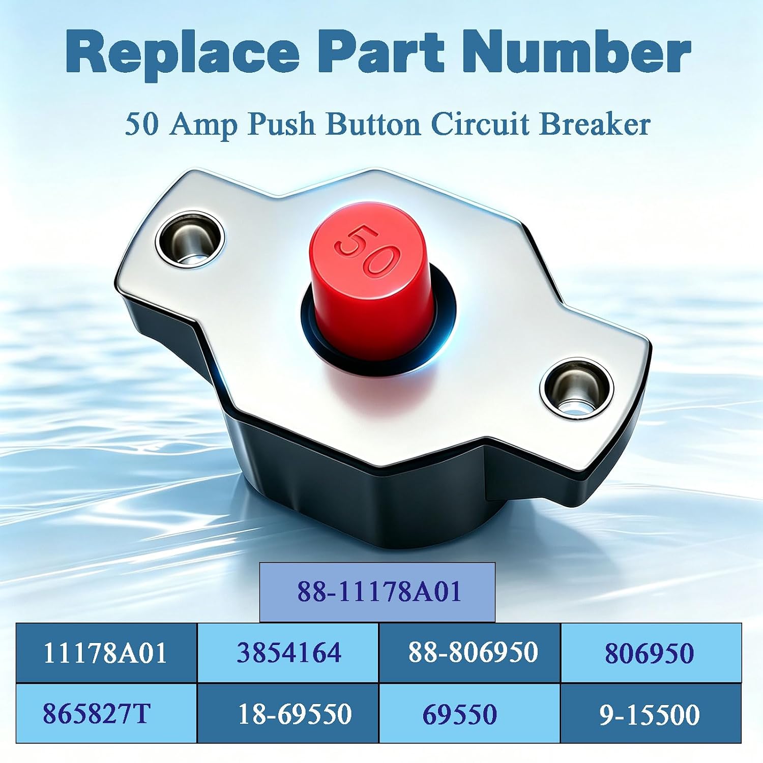 50 Amp Push Button Circuit Breaker Fits MerCruiser Mercury Volvo Penta