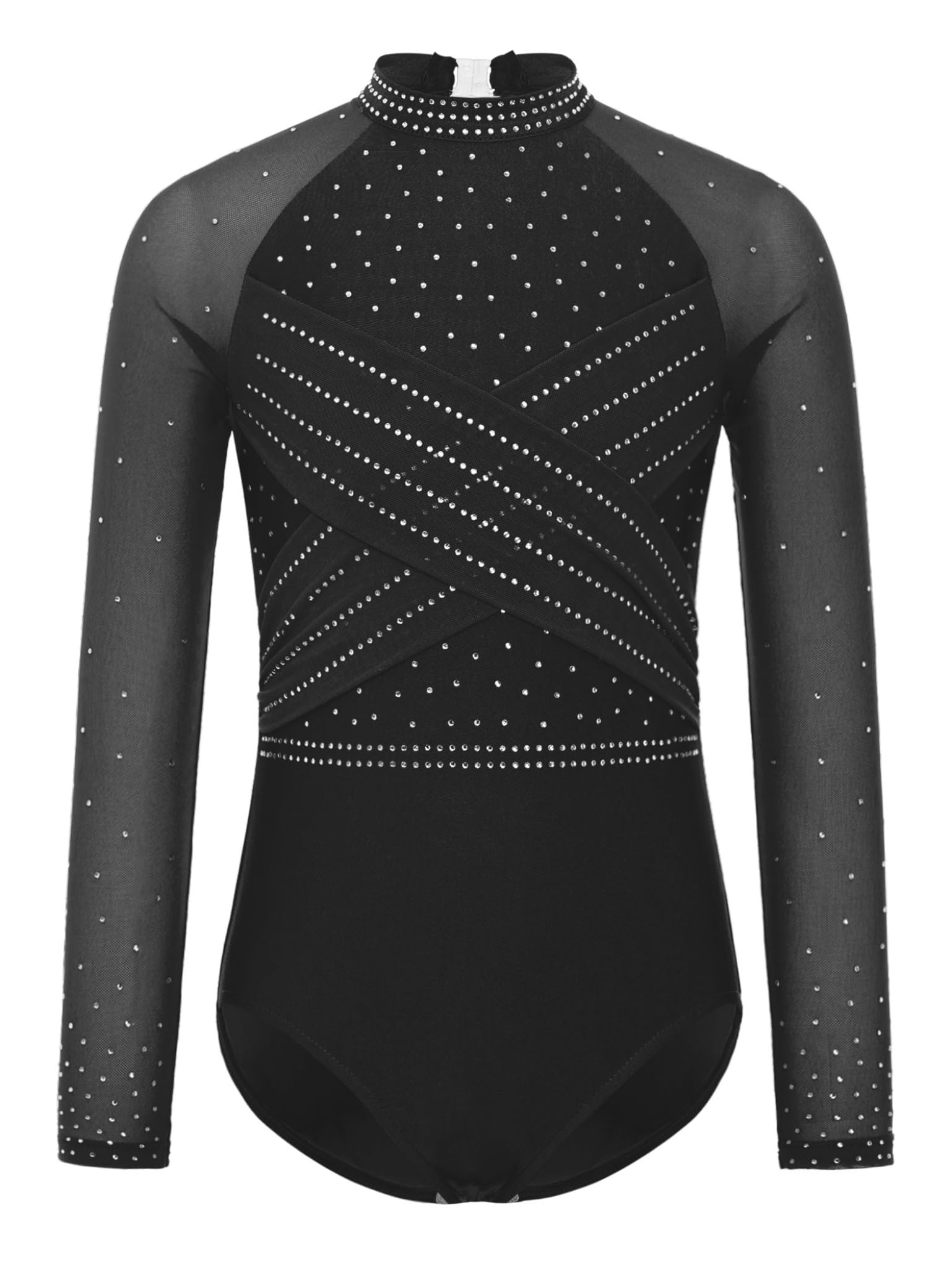 Mädchen Turnanzug Langarm Gymnastikanzug Glitzer Eiskunstlauf Body Overall mit Hose Shorts Haarband Trikotanzug Eislaufen Tanzkostüm