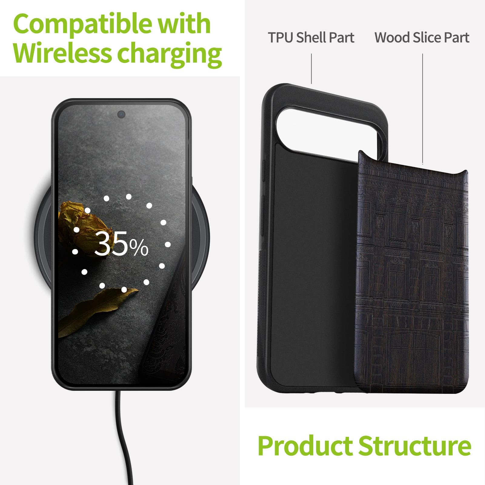 Carveit Custodia In Legno Compatibile MagSafe con Pixel 9 Pro XL Custodia, Magnetico Case avec Antiurto con Protezione Per Google Pixel 9 Pro XL Cover (Rosea-Giappone Sleep Samurai