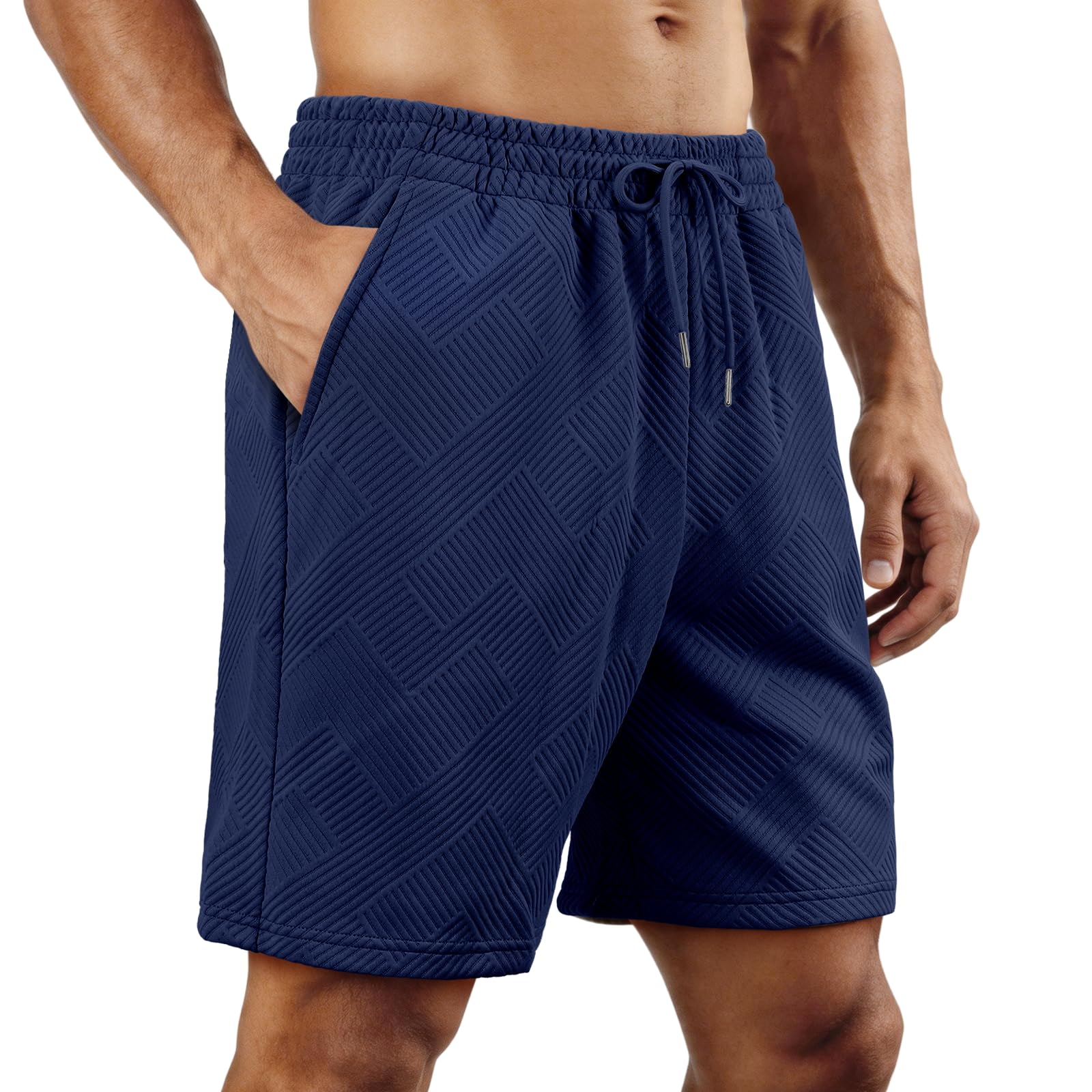QCCQ Kurze Hosen Herren Freizeit Textur Shorts Herren Atmungsaktiv Bermuda Shorts Sommer mit Reißverschlusstaschen，Verstellbarer Kordelzug