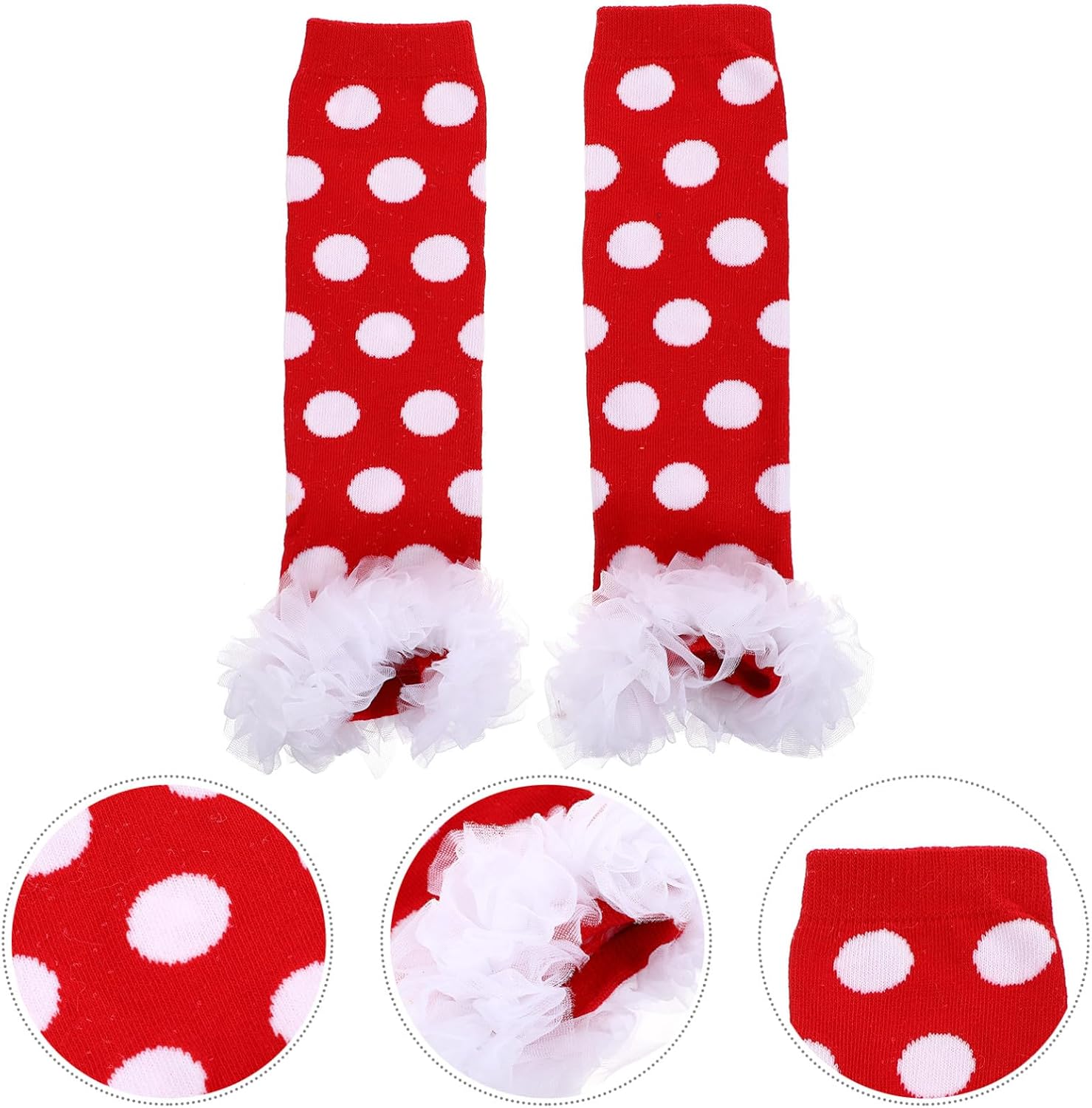 Leg Warmers Boot Cuff for, Cotton Winter Socks Cover with Lace Edge, Warm Leg Muff for, 1 Pair Christmas Red Polka Dot and White Sleeve