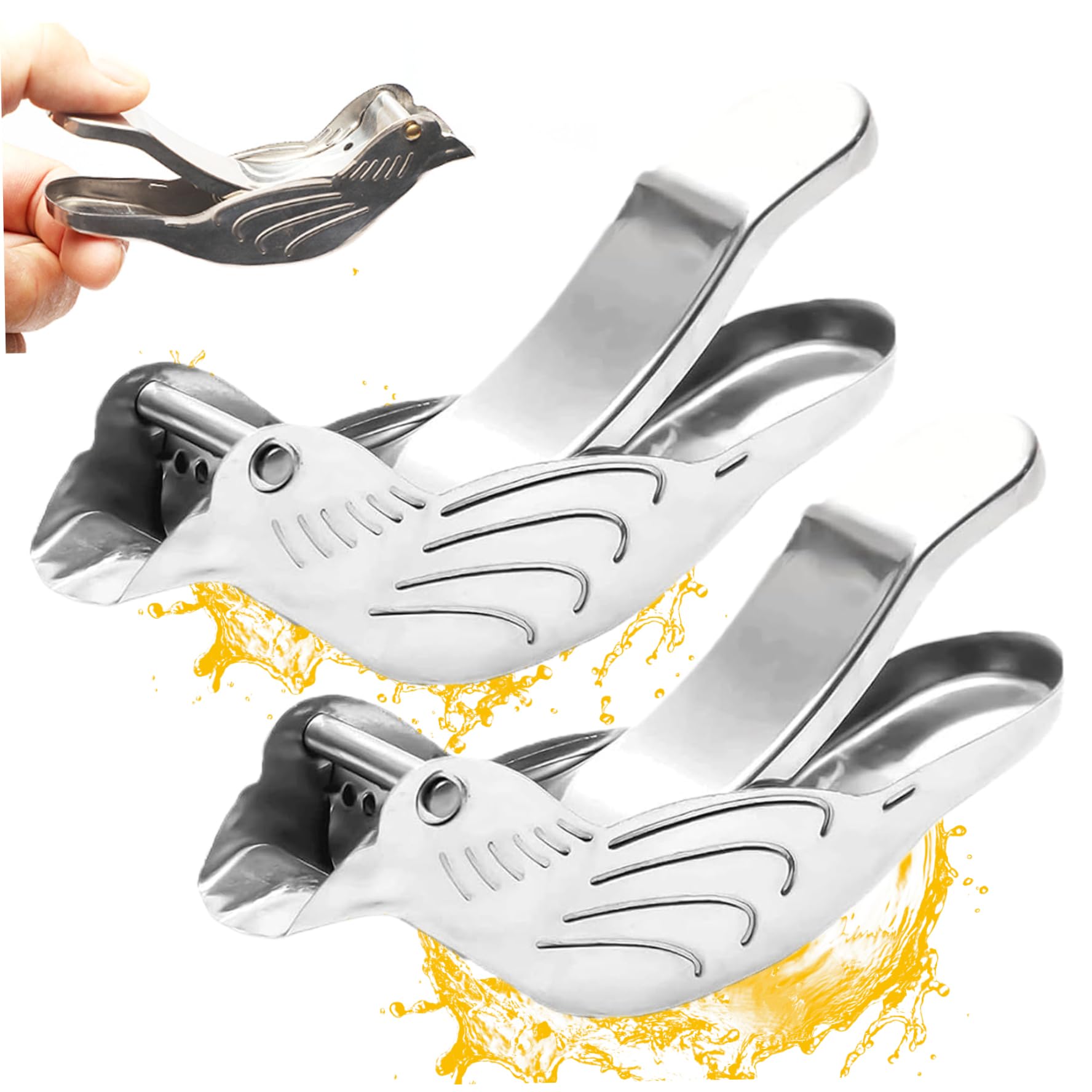 Sjfbebsy 2Pcs Stainless Steel Bird Lemon Squeezer, Manual Citrus Lime Squeezer with Pour Spout, Portable for Orange Lemon Lime Pomegranate