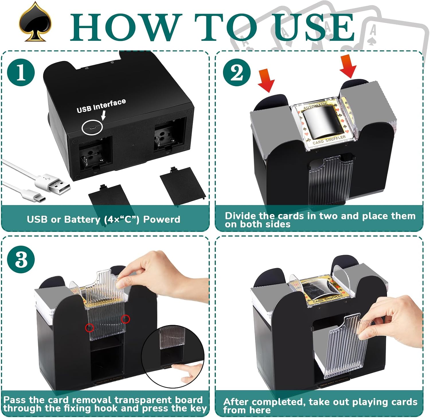 Zomiboo 6 Decks Automatic Card Shuffler USB Battery Operated Electric Casino Poker Card Shuffler Machine for Home Poker Playing Games Casino and Club Party