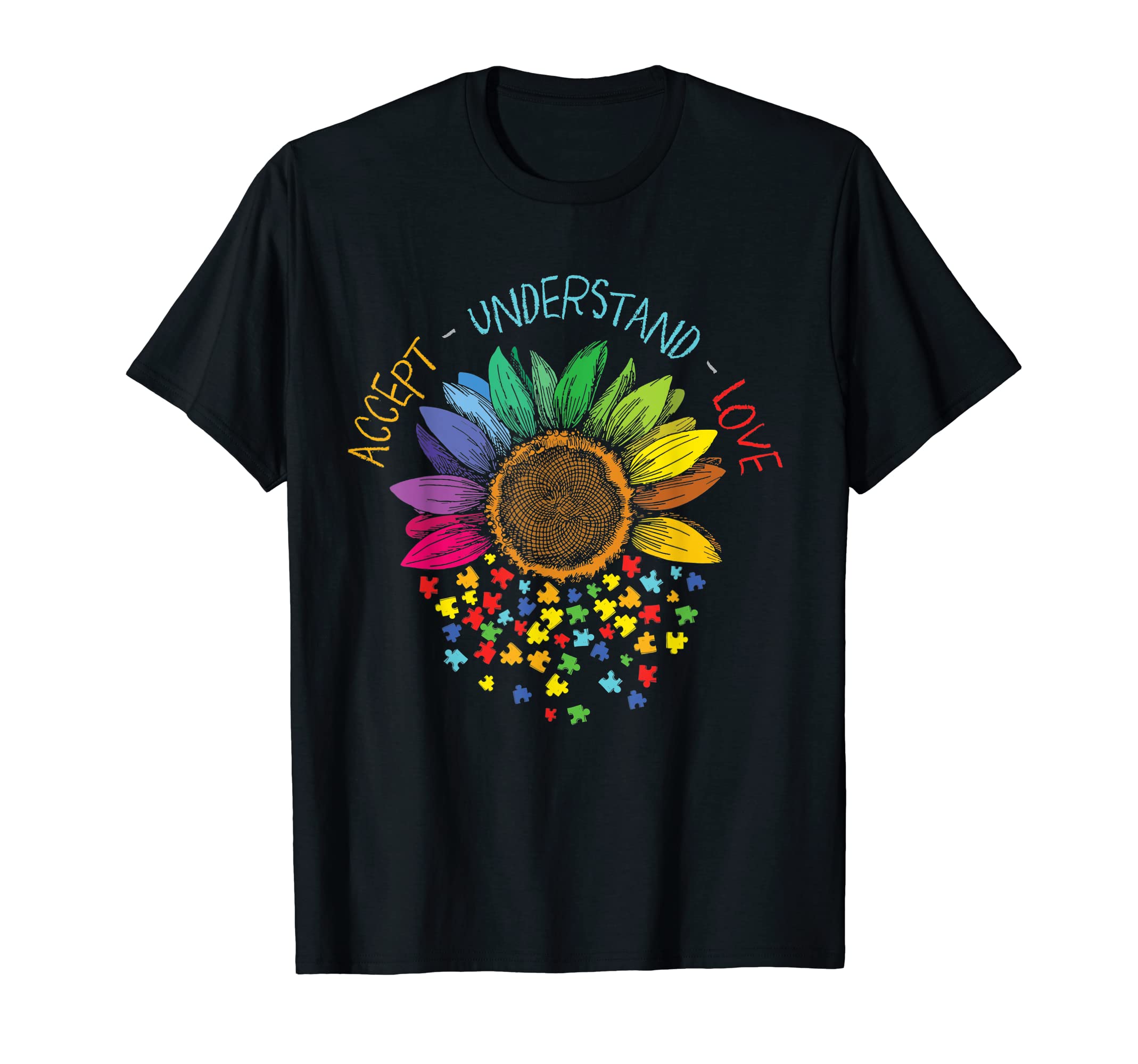InGENIUS Autism Spectrum DisorderAutism Awareness Accept Understand Love ASD Rainbow Flower T-ShirtOEKO-TEX STANDARD 100