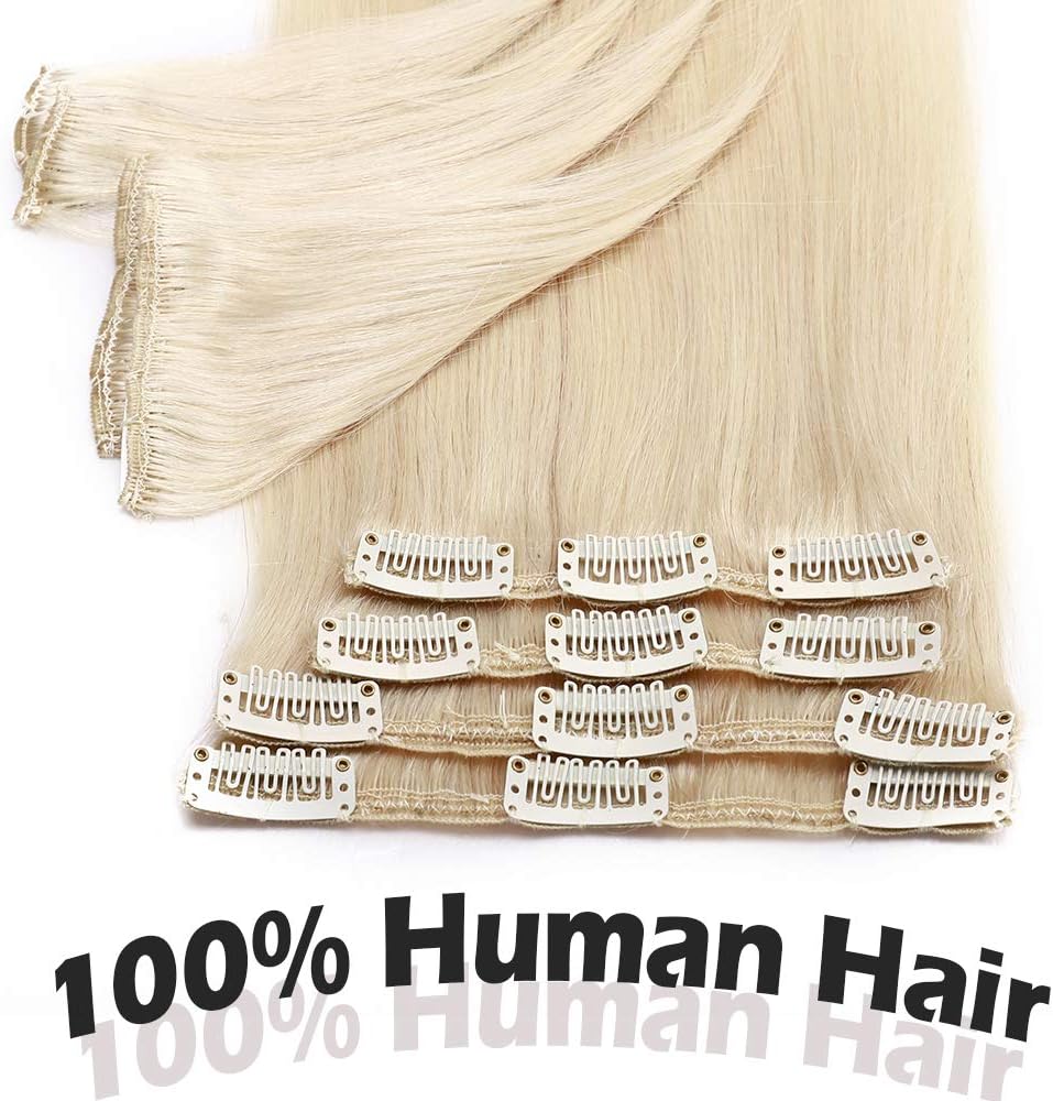 Silk-co 10"-50g Hair Extensions Clip in Hair Extensions Real Human Hair 100% Remy Straight Hair Extension #60 Platinum Blonde Basic Thickness-Thin Weft 8 PCS - Image 3