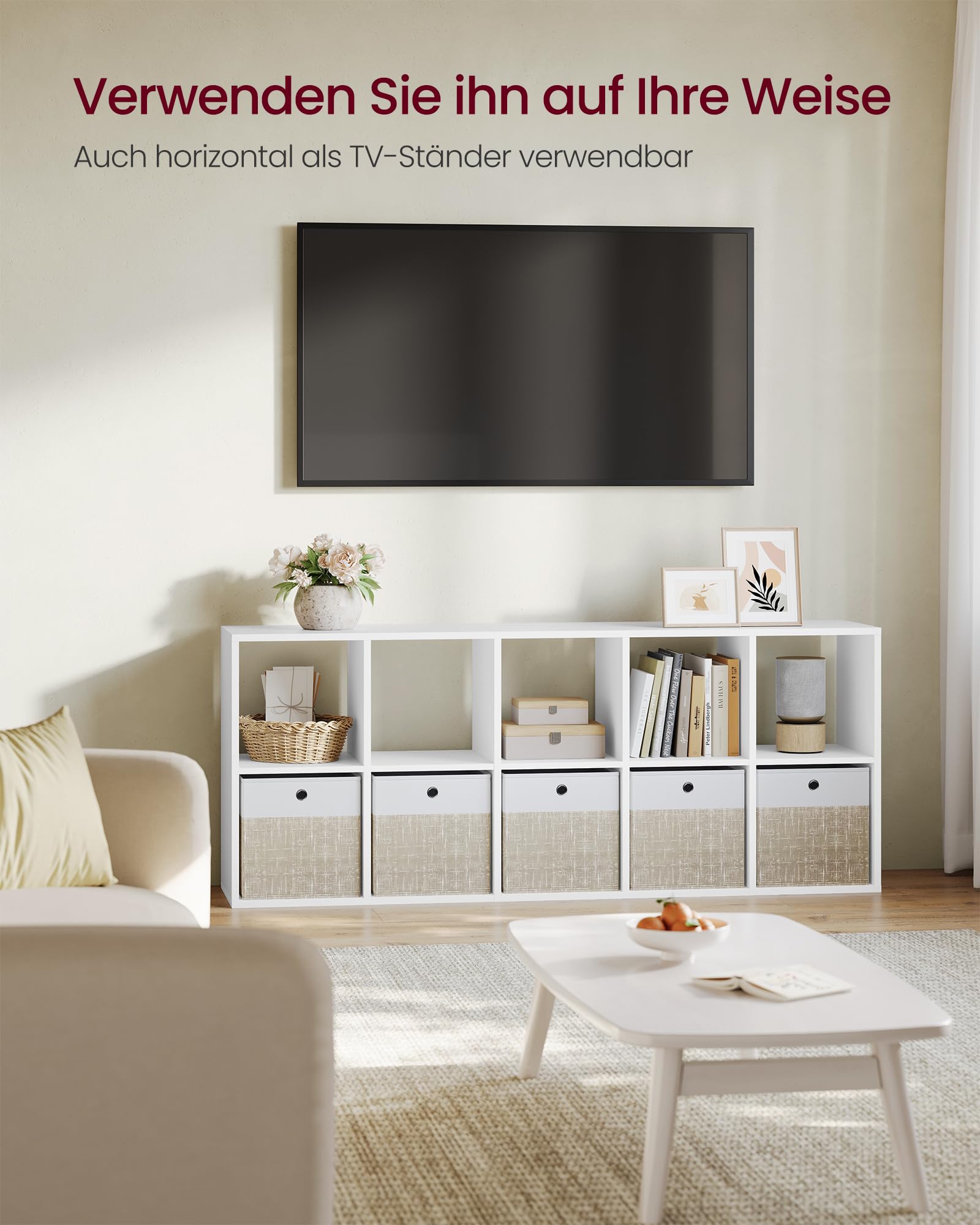 VASAGLE Custos Kollektion Bücherregal Würfelregal Standregal 5 Ebenen 30 x 65,5 x 161,5 cm wolkenweiß LBC168T14V2