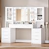 Hzuaneri Dressing Table with Lighting, Power Strip, 150 cm Vanity Desk with 10 Drawers, Adjustable Brightnes, Glass Door Storage Cabinet, White DT43703XUK