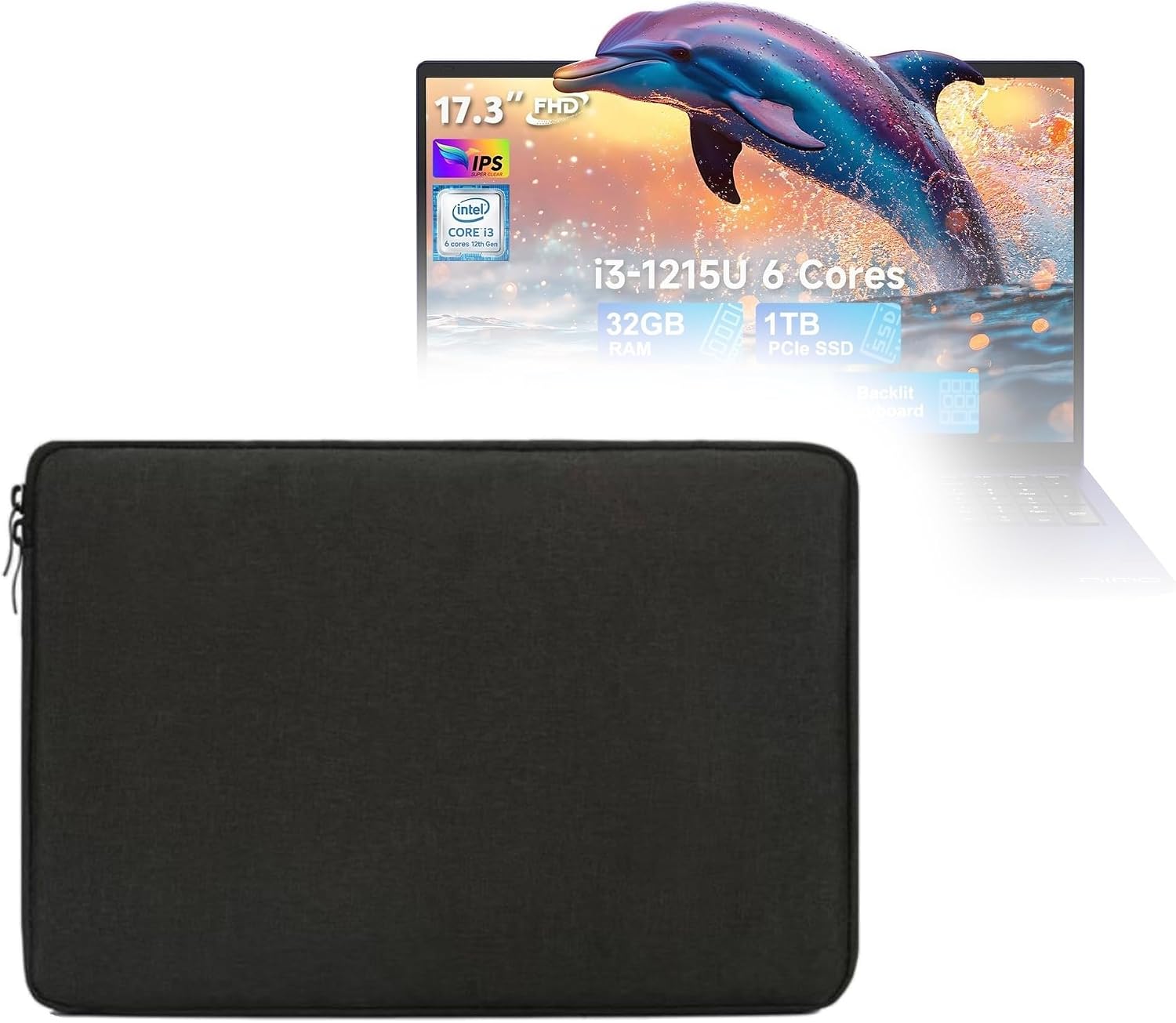 BoxWave Case Compatible with Nimo N171B (17.3 in) - QuickZip PlushSuit, Dual Zipper Sleeve Pouch Case with Soft Interior - Jet Black