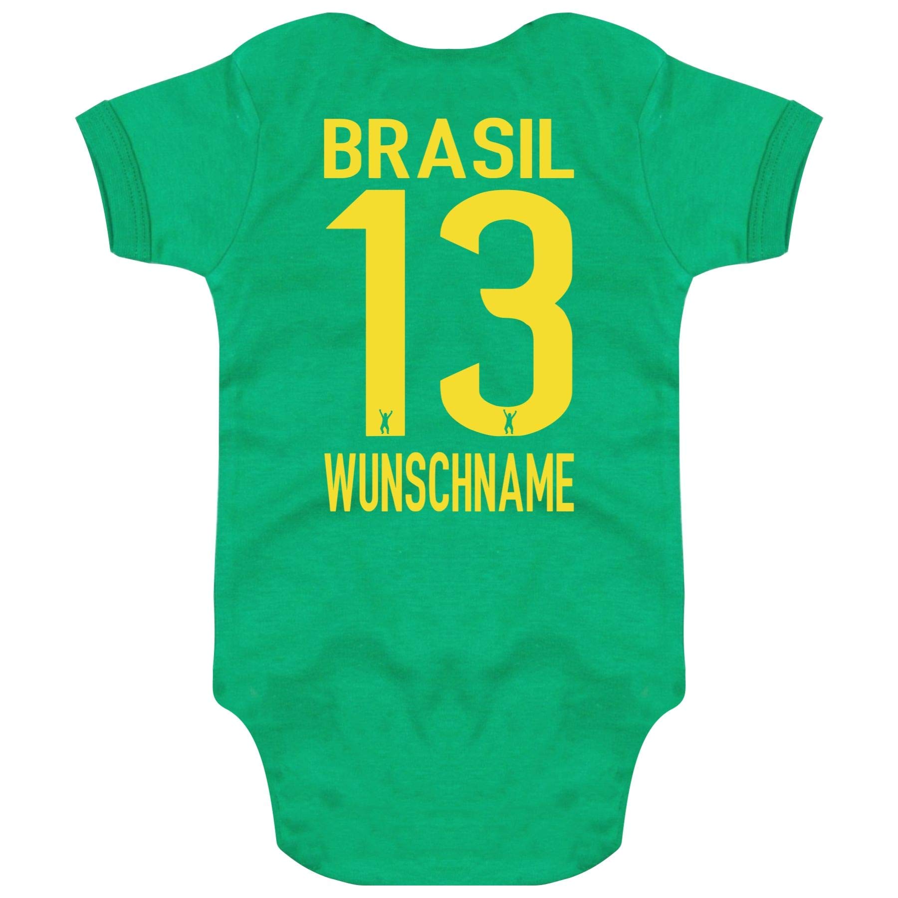 Länder Baby Body - BRASILIEN BRASIL BRAZIL - inkl. Druck Name & Nummer WM Trikot (0-3 Monate, Grün/BRASIL)